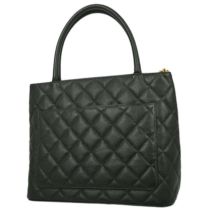 Chanel Green Caviar Skin Medallion Tote Handbag