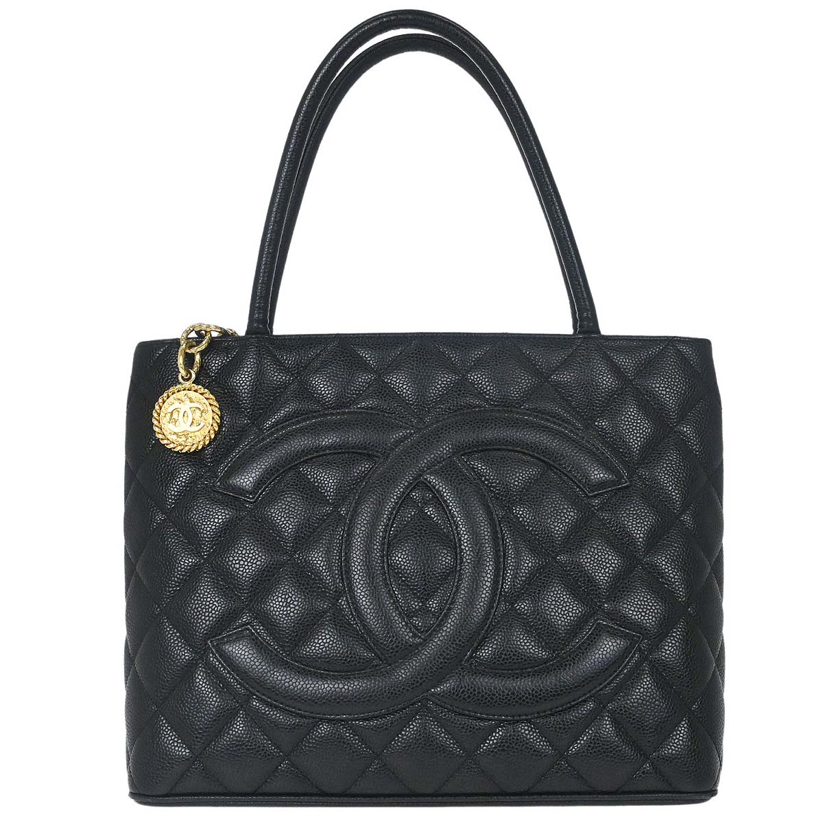 Chanel Black Caviar Skin Medallion Tote Handbag