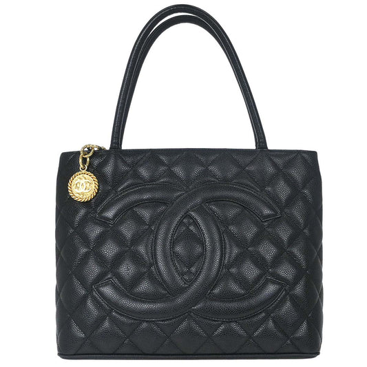 Chanel Black Caviar Skin Medallion Tote Handbag