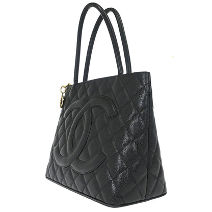 Chanel Black Caviar Skin Medallion Tote Handbag