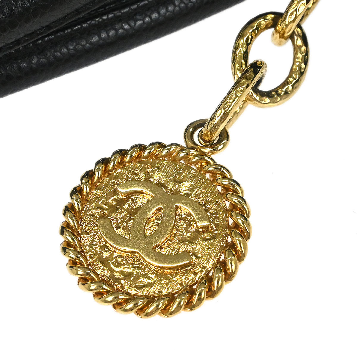 Chanel Black Caviar Skin Medallion Tote Handbag