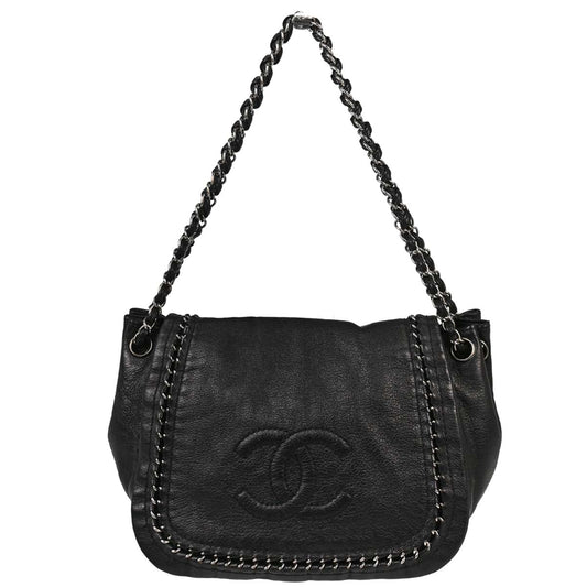 Chanel 2006-2008 Black Luxury Line Accordion Flap Bag Shoulder Bag