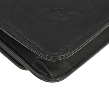 Chanel 2012 Black Lambskin Camellia WOC Wallet on Chain Bag