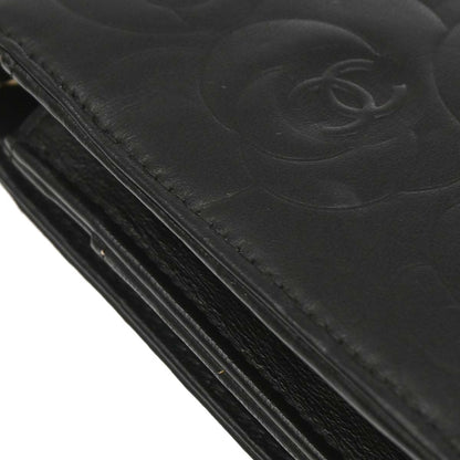 Chanel 2012 Black Lambskin Camellia WOC Wallet on Chain Bag