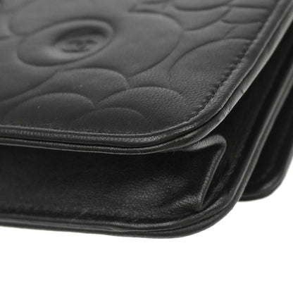 Chanel 2012 Black Lambskin Camellia WOC Wallet on Chain Bag