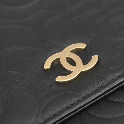 Chanel 2012 Black Lambskin Camellia WOC Wallet on Chain Bag