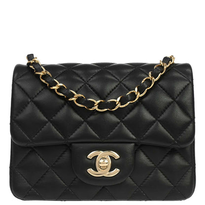 Chanel 2018-2019 Black Lambskin Mini Classic Square Flap Shoulder Bag 17