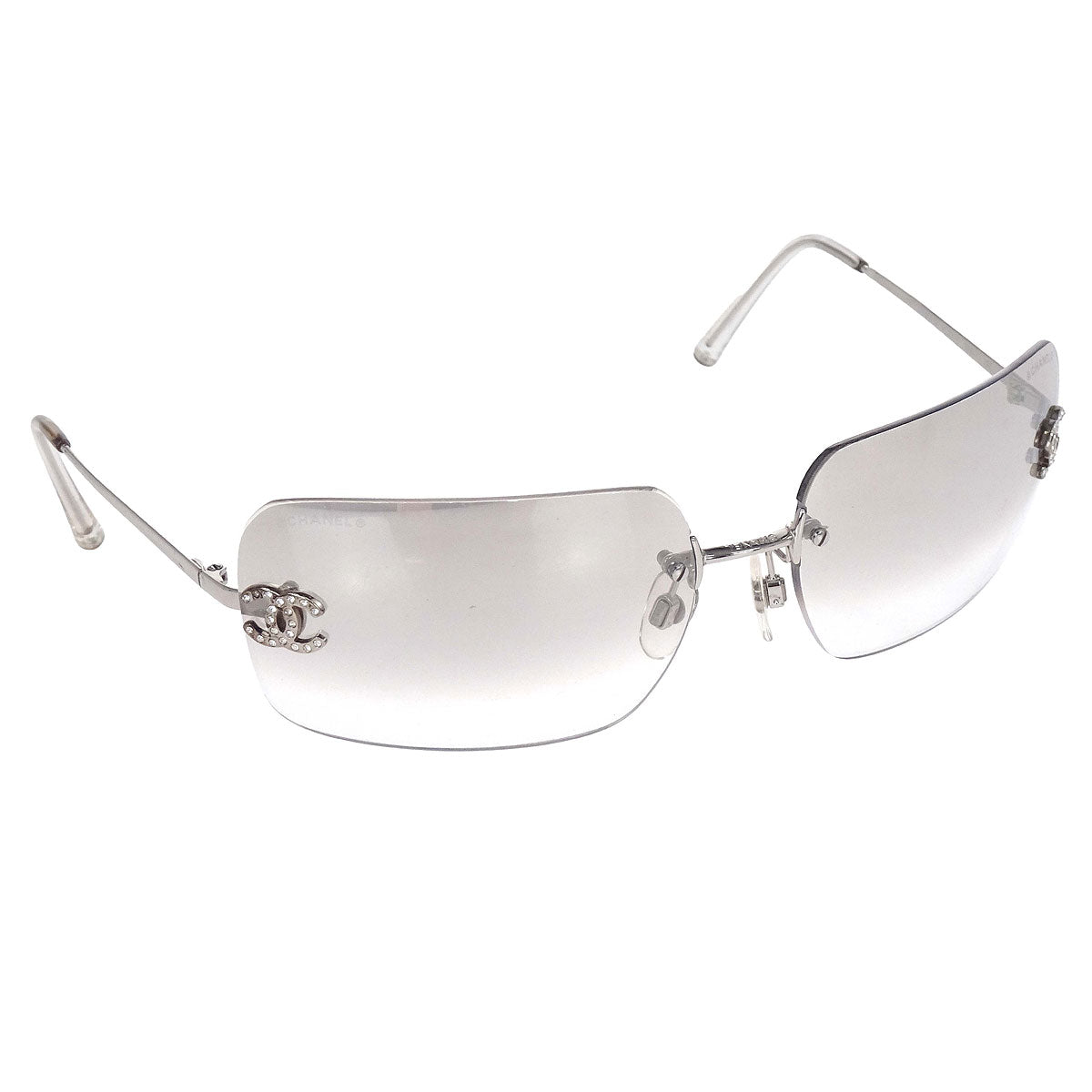 Chanel Sunglasses Eyewear Gray Rhinestone 62□17 120 Small Good
