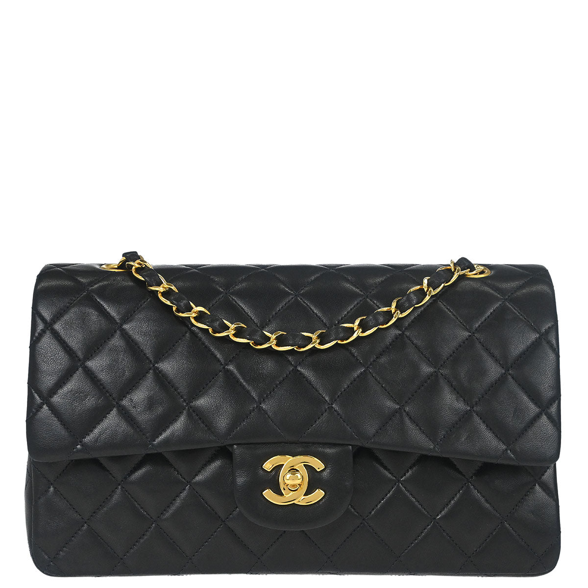 Chanel 1996-1997 Black Lambskin Medium Classic Double Flap Shoulder Bag
