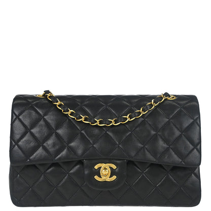 Chanel 1996-1997 Black Lambskin Medium Classic Double Flap Shoulder Bag