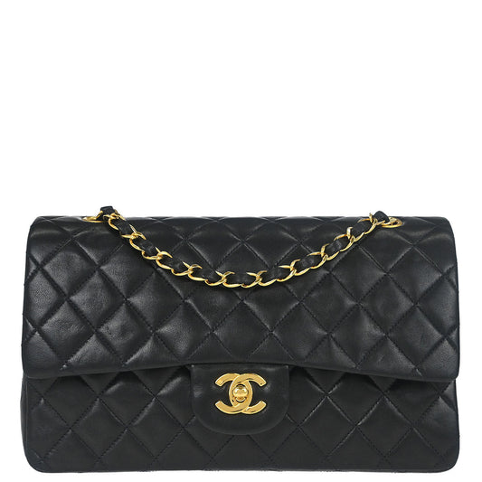 Chanel 1996-1997 Black Lambskin Medium Classic Double Flap Shoulder Bag
