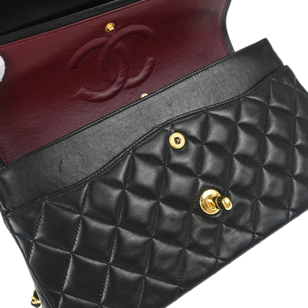 Chanel 1996-1997 Black Lambskin Medium Classic Double Flap Shoulder Bag