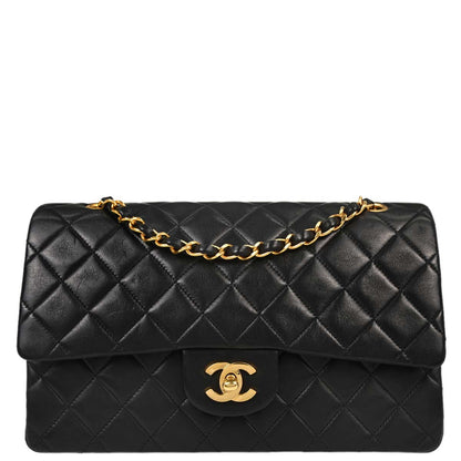 Chanel 1997-1999 Black Lambskin Medium Classic Double Flap Shoulder Bag
