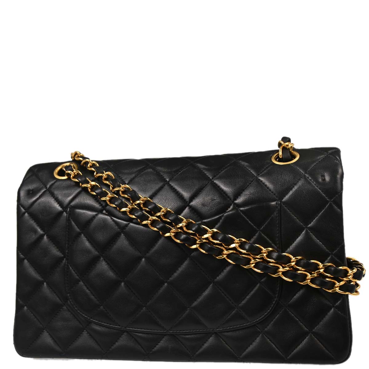 Chanel 1997-1999 Black Lambskin Medium Classic Double Flap Shoulder Bag