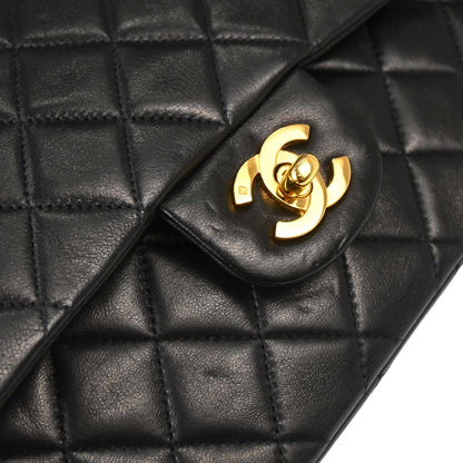 Chanel 1997-1999 Black Lambskin Medium Classic Double Flap Shoulder Bag
