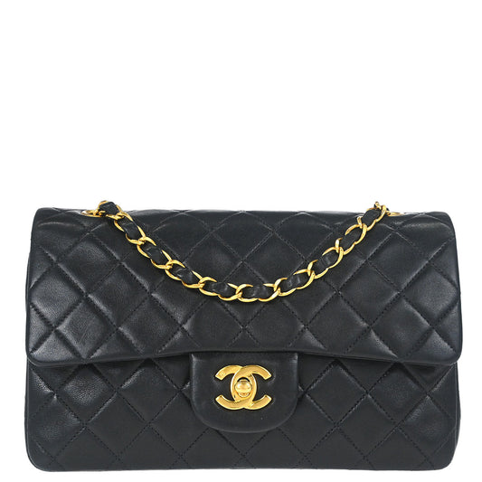 Chanel Black Lambskin Small Classic Double Flap Shoulder Bag