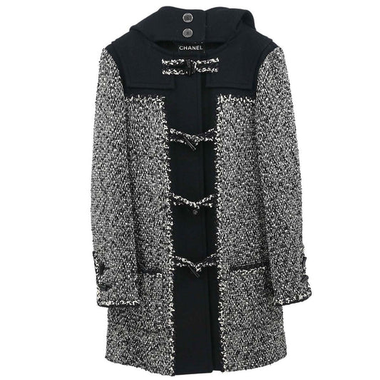 Chanel 2011-2012 Hooded Duffel Coat Tweed Black #34