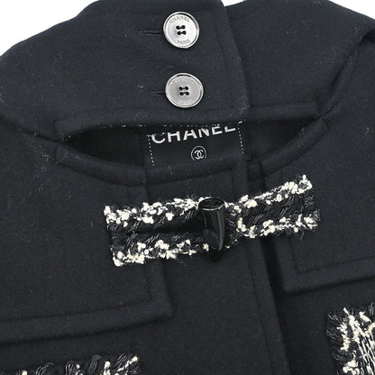 Chanel 2011-2012 Hooded Duffel Coat Tweed Black #34