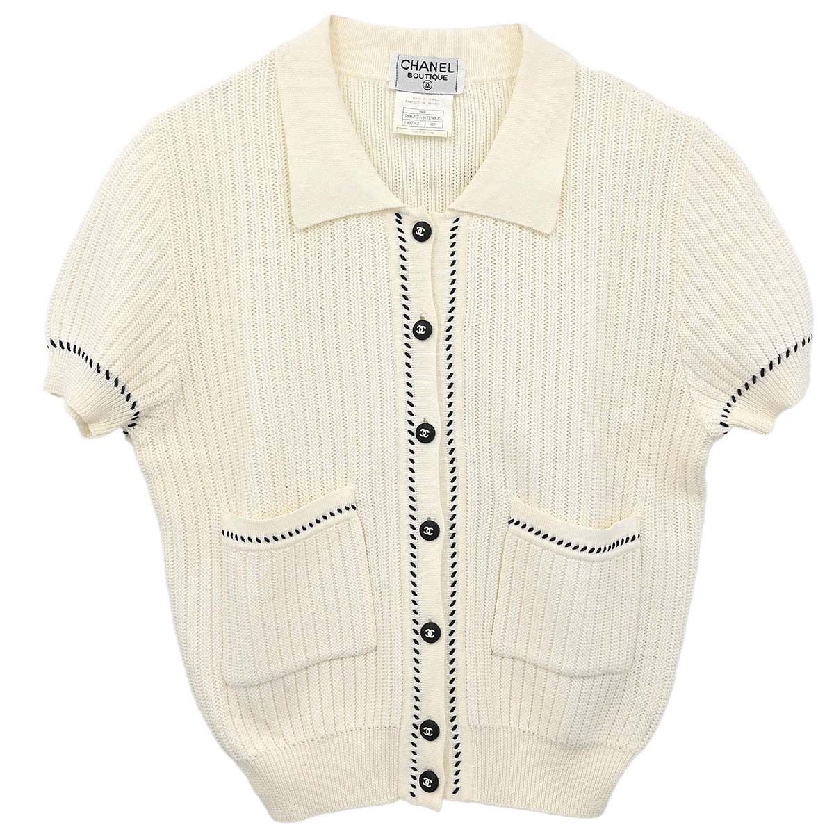 Chanel 1996 Short Sleeve Cardigan White #40