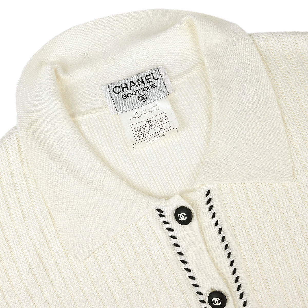 Chanel 1996 Short Sleeve Cardigan White #40