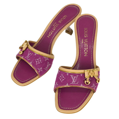 Louis Vuitton * Pink Monogram Denim Mules Shoes #36