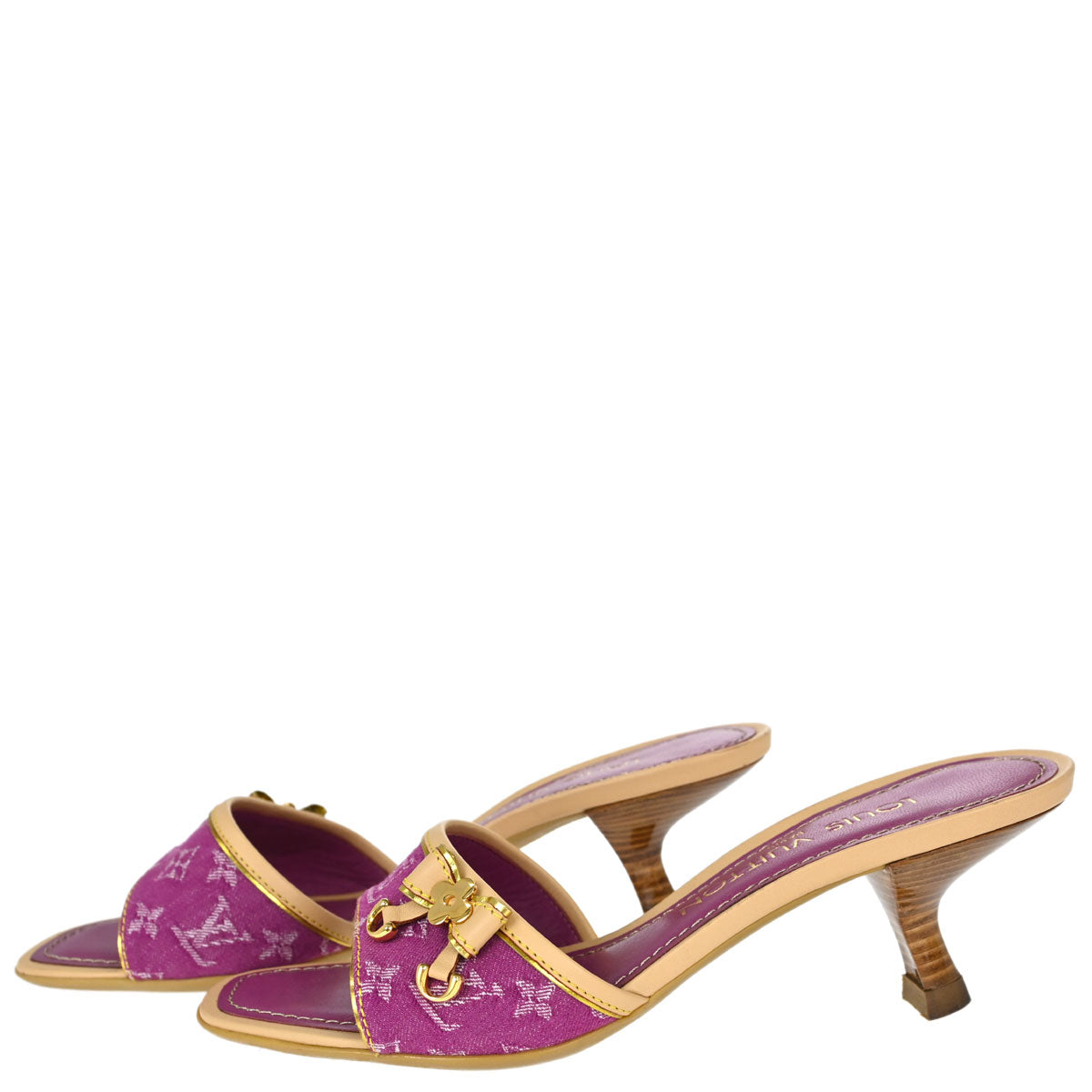 Louis Vuitton * Pink Monogram Denim Mules Shoes #36