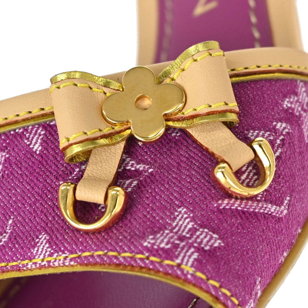 Louis Vuitton * Pink Monogram Denim Mules Shoes #36