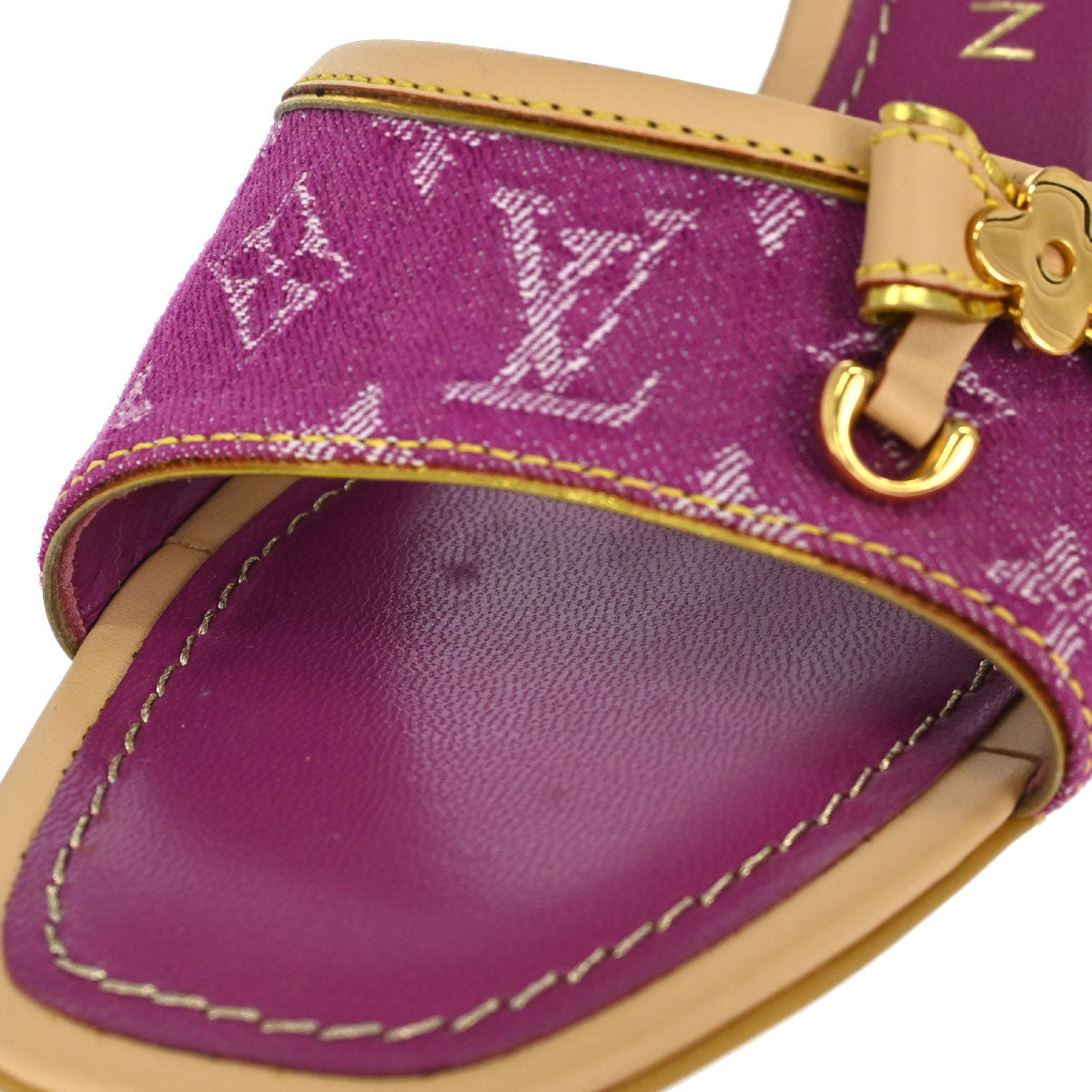 Louis Vuitton * Pink Monogram Denim Mules Shoes #36