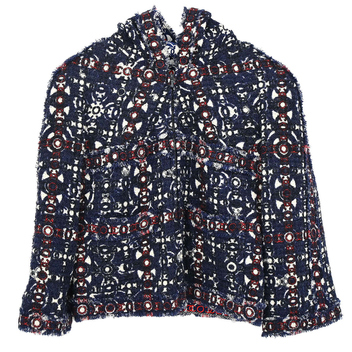 Chanel 2007 Single Breasted Zip Up Tweed Jacket Navy #34