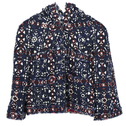 Chanel 2007 Single Breasted Zip Up Tweed Jacket Navy #34