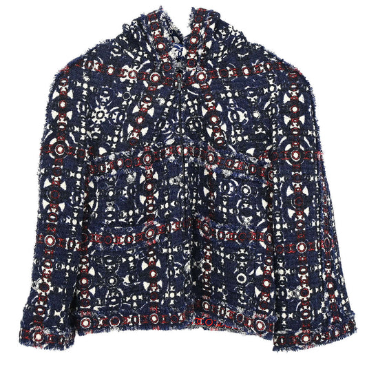 Chanel 2007 Single Breasted Zip Up Tweed Jacket Navy #34