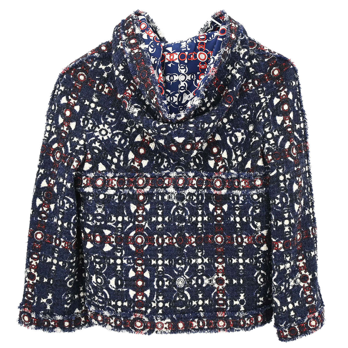 Chanel 2007 Single Breasted Zip Up Tweed Jacket Navy #34