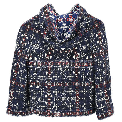 Chanel 2007 Single Breasted Zip Up Tweed Jacket Navy #34