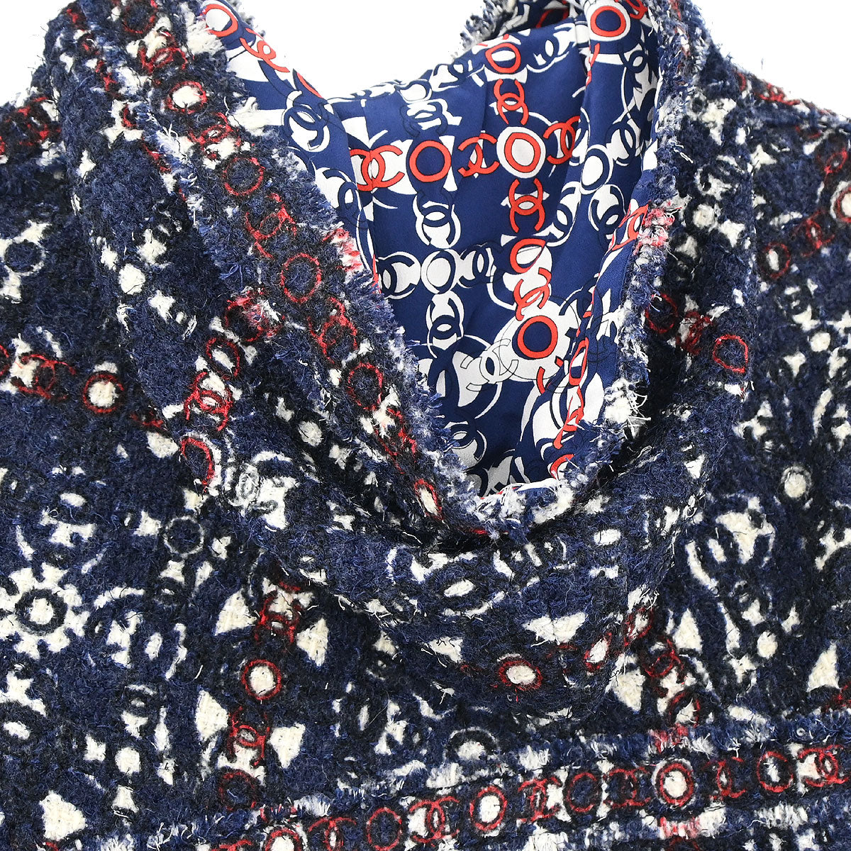 Chanel 2007 Single Breasted Zip Up Tweed Jacket Navy #34