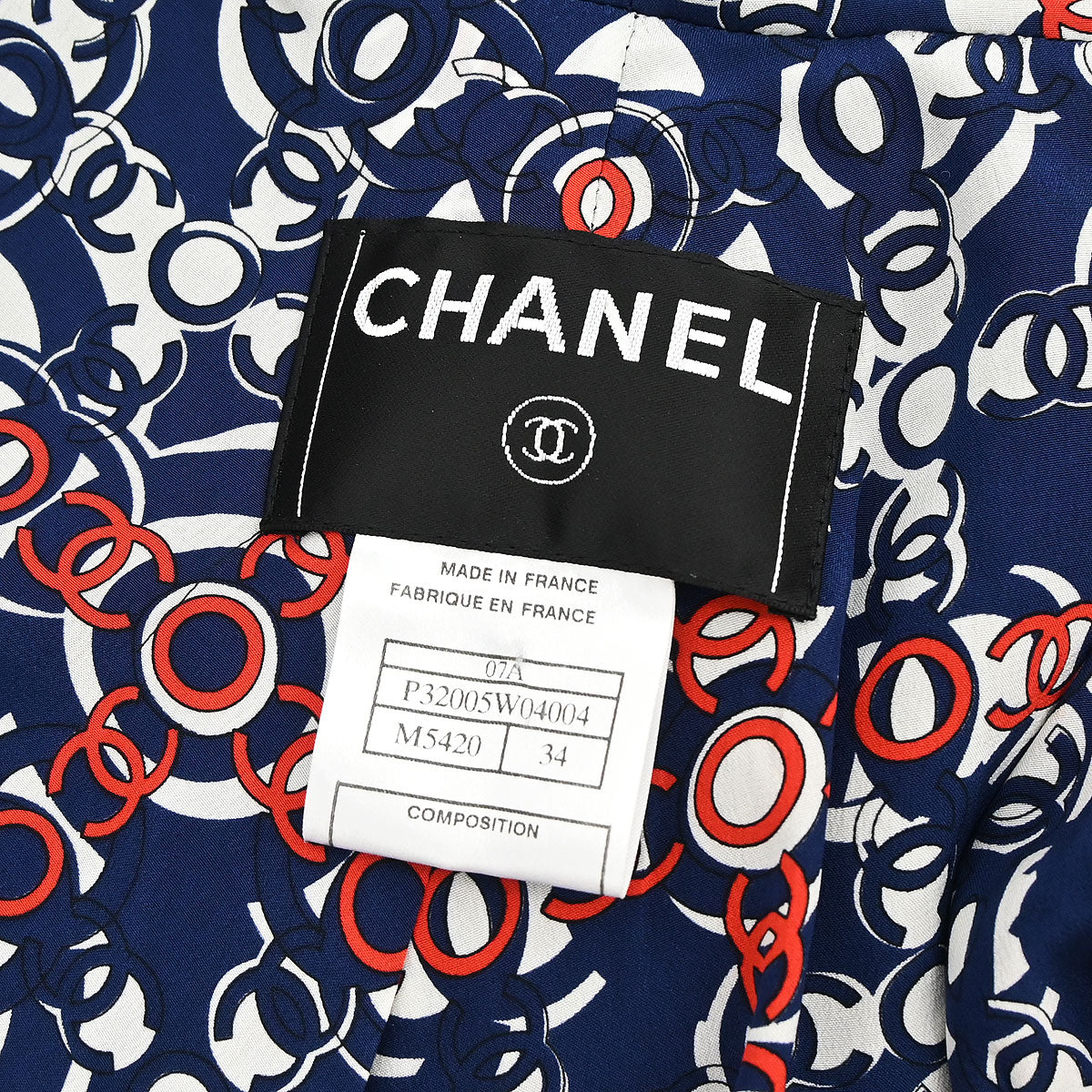 Chanel 2007 Single Breasted Zip Up Tweed Jacket Navy #34