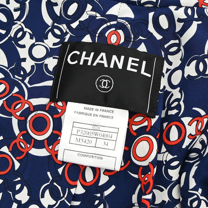 Chanel 2007 Single Breasted Zip Up Tweed Jacket Navy #34