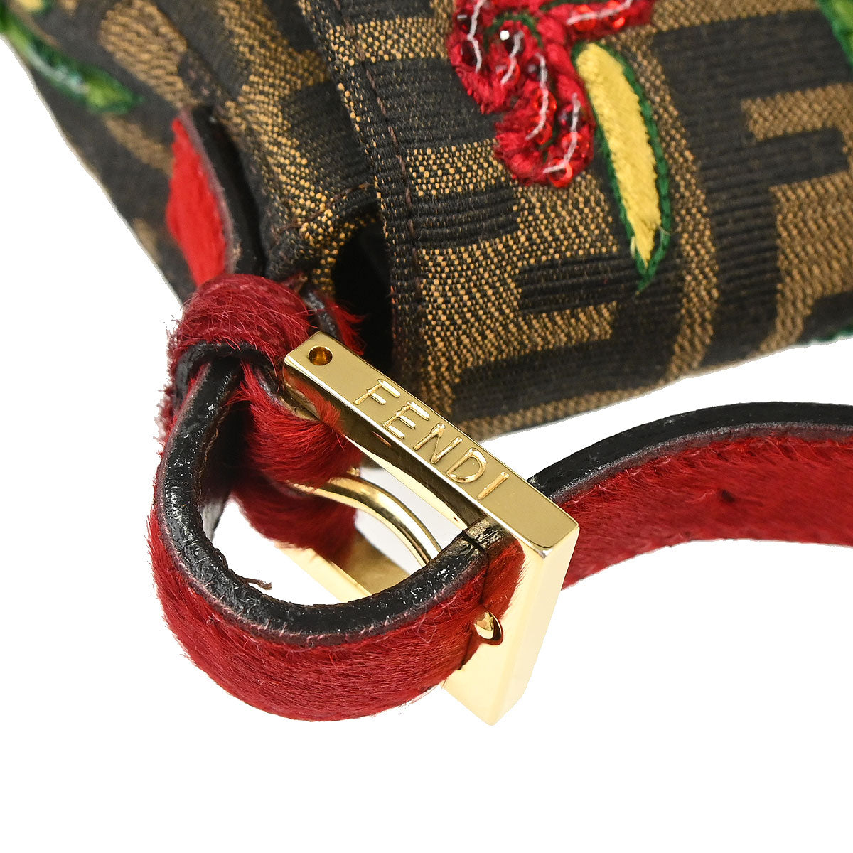 Fendi Brown Pony Hair Beads Sequins Zucca Baguette Handbag