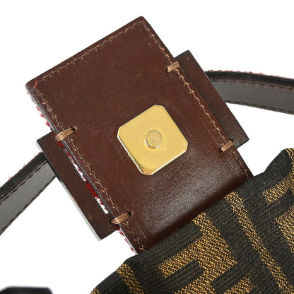 Fendi Brown Pony Hair Beads Sequins Zucca Baguette Handbag