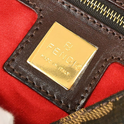 Fendi Brown Pony Hair Beads Sequins Zucca Baguette Handbag
