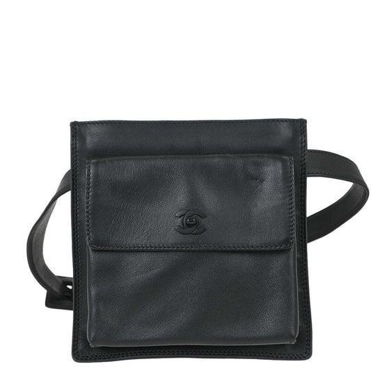 Chanel 1997-1999 Black Lambskin Bum Belt Waist Bag #75/30