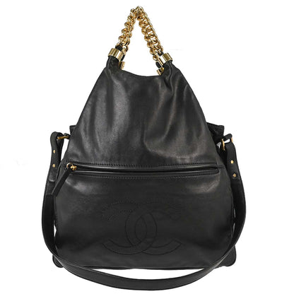 Chanel 2008-2009 Black Lambskin Rodeo Drive Hobo 2way Shoulder Handbag