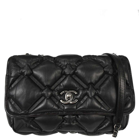 Chanel Black Lambskin Bubble Quilted Shoulder Bag