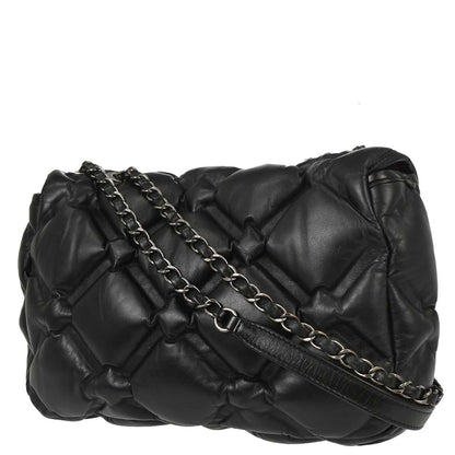 Chanel 2017 Black Lambskin Bubble Quilted Shoulder Bag