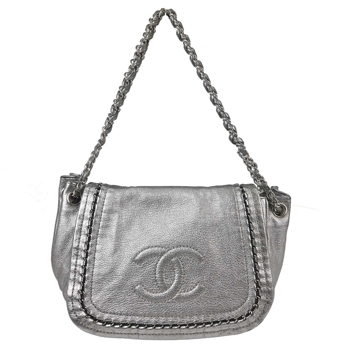 Chanel 2005-2006 Silver Calfskin Luxury Line Accordion Flap Bag Shoulder Bag