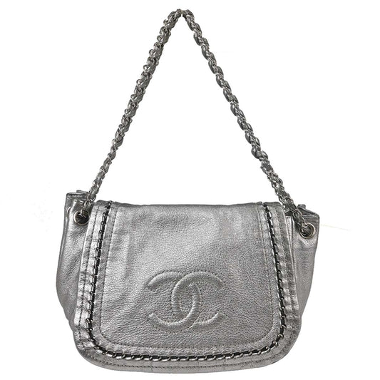 Chanel 2005-2006 Silver Calfskin Luxury Line Accordion Flap Bag Shoulder Bag