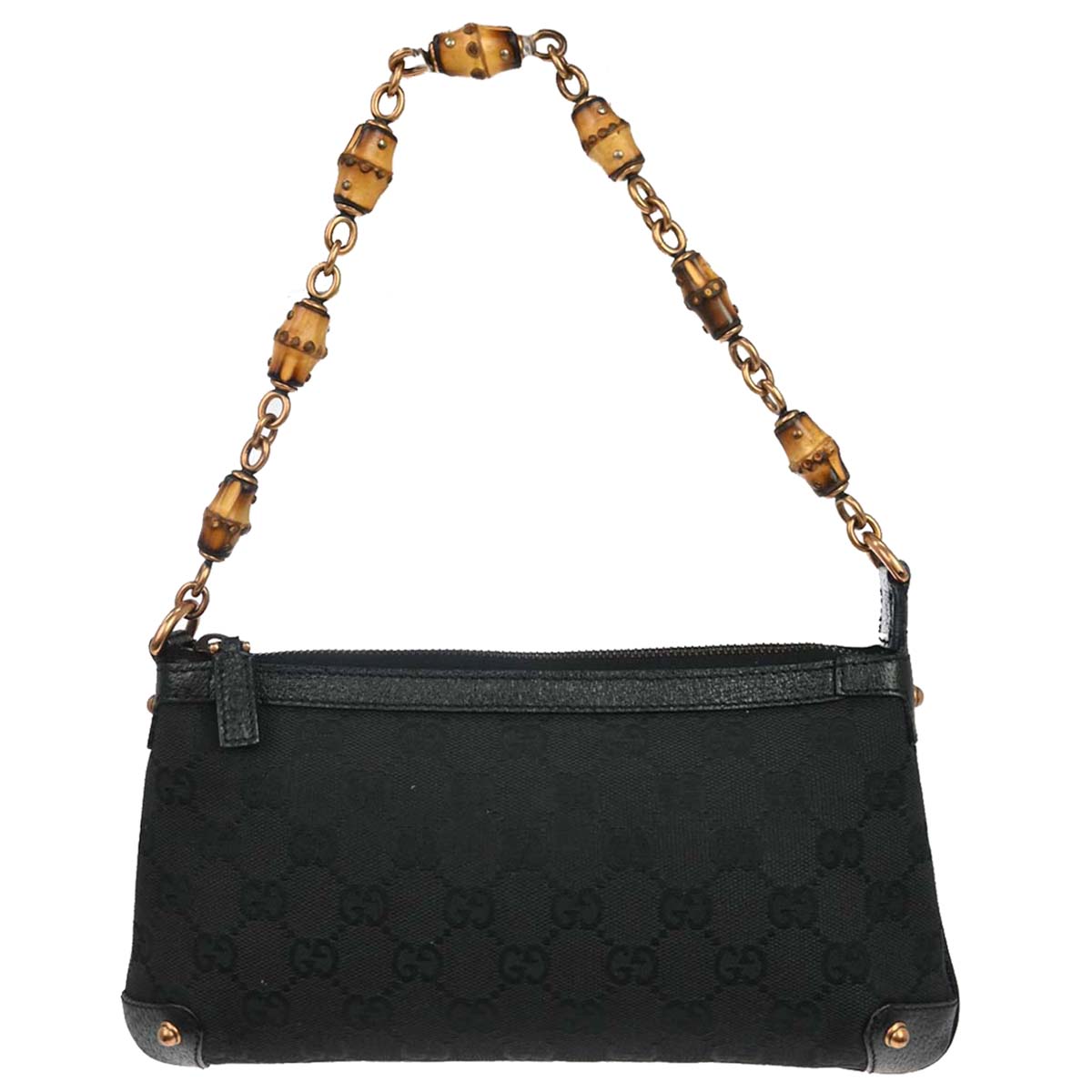 Gucci Black Canvas Bamboo GG Chain Handbag
