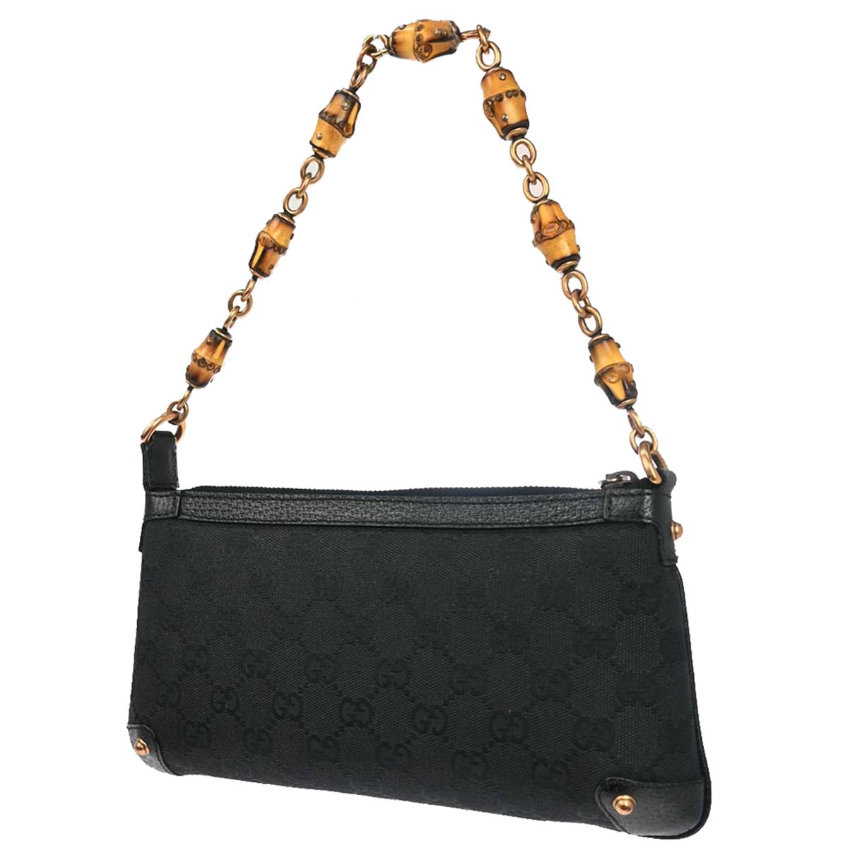 Gucci Black Canvas Bamboo GG Chain Handbag