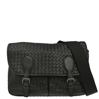 Bottega Veneta Black Lambskin Intrecciato Shoulder Bag