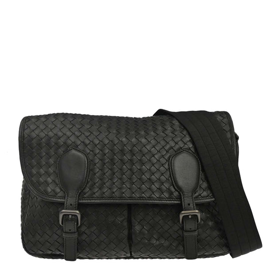 Bottega Veneta Black Lambskin Intrecciato Shoulder Bag