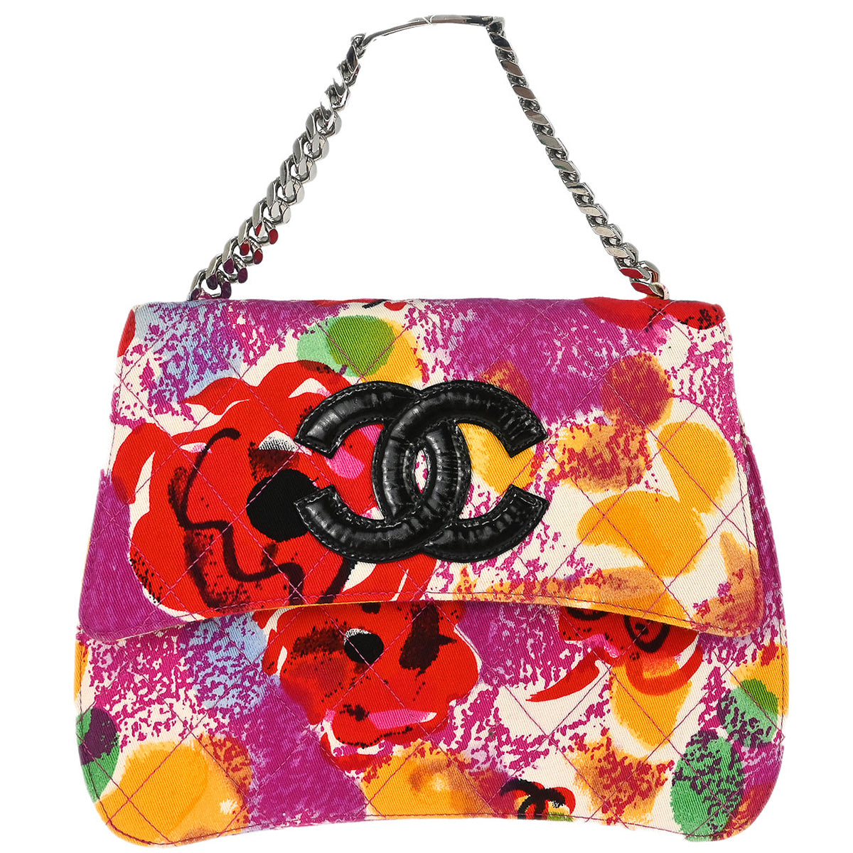 Chanel 1996-1997 Purple Canvas Floral Power Handbag